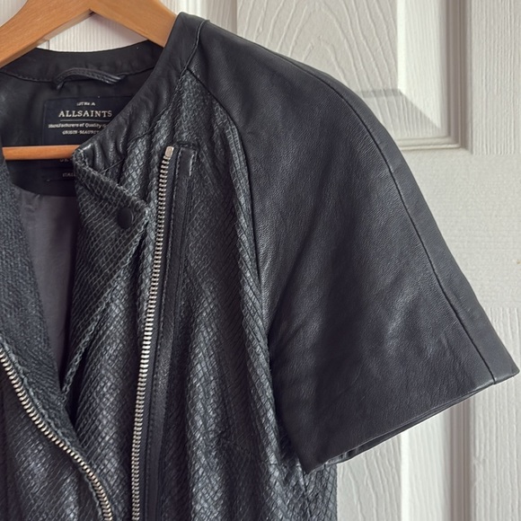 All Saints Genuine Leather Reptile Quad Biker Jacket - Picture 12 of 12